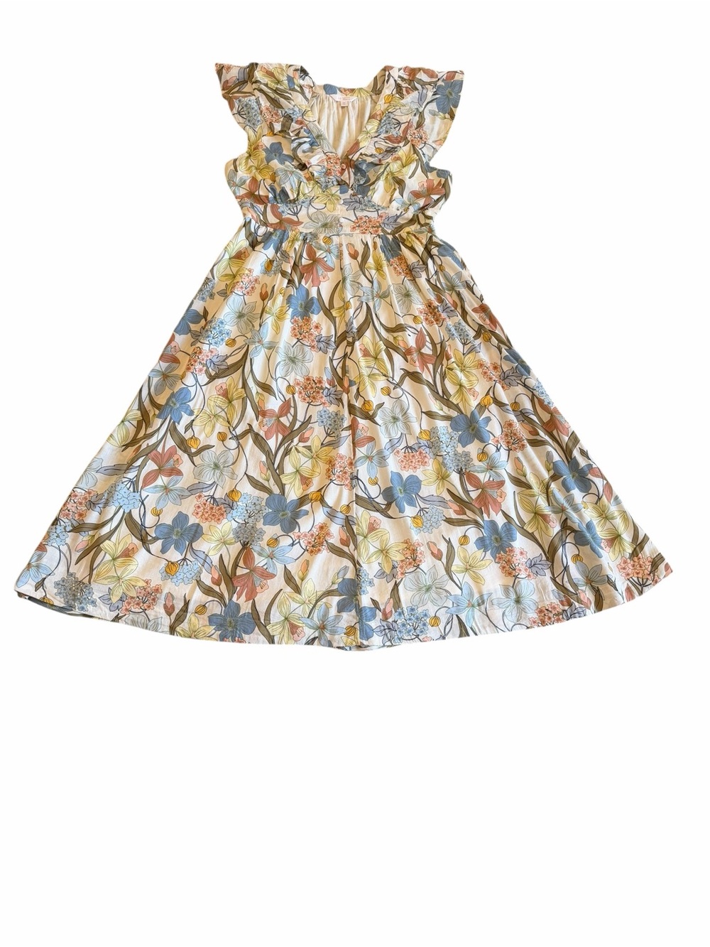 LC Lauren Conrad Floral Ruffle Midi Dress Cottagecore Fully Lined Size M